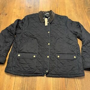 J.Crew‎ Quilted Barn Jacket Corduroy Collar Full Zip Womens 2XL XXL Black NWT